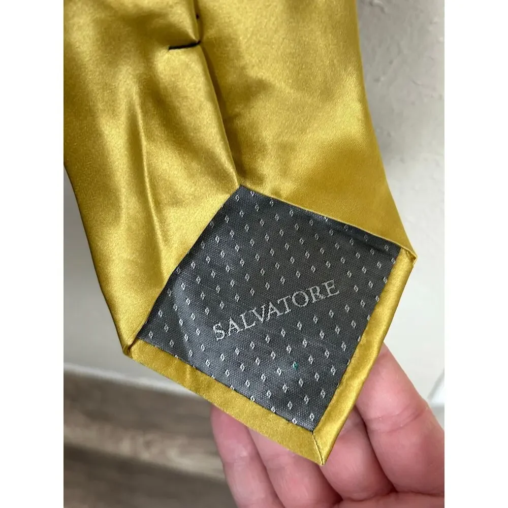 Salvatore Pellegrino Tie Silk Handmade Shiny Gold Silver Long Necktie Italian